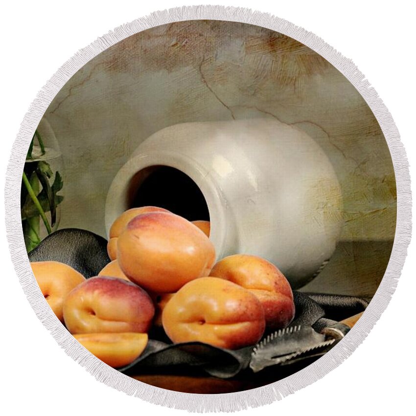 Still Life Round Beach Towel featuring the photograph Apricots by Diana Angstadt