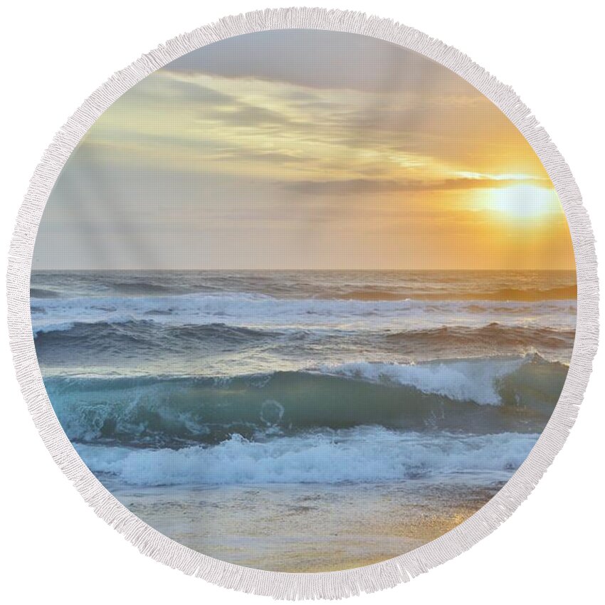 Obx Sunrise Round Beach Towel featuring the photograph April Sunrise by Barbara Ann Bell