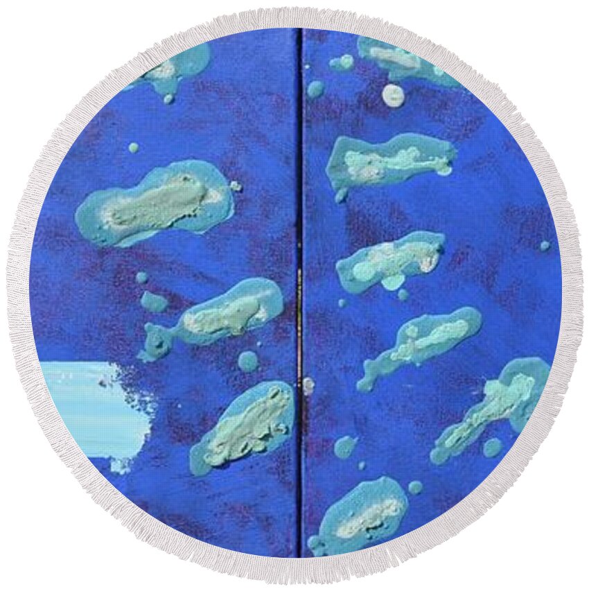 Pufferfish Round Beach Towel featuring the painting Aqua circus by Eduard Meinema