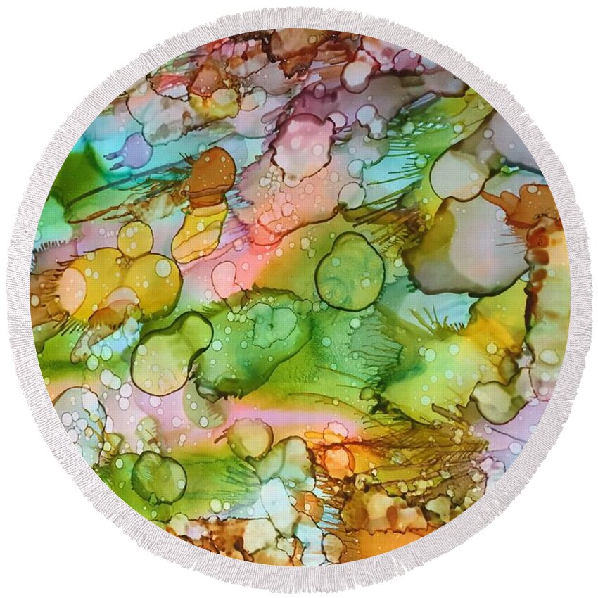 Abstract Painting. Round Beach Towel featuring the painting Splish Splash by Nancy Koehler