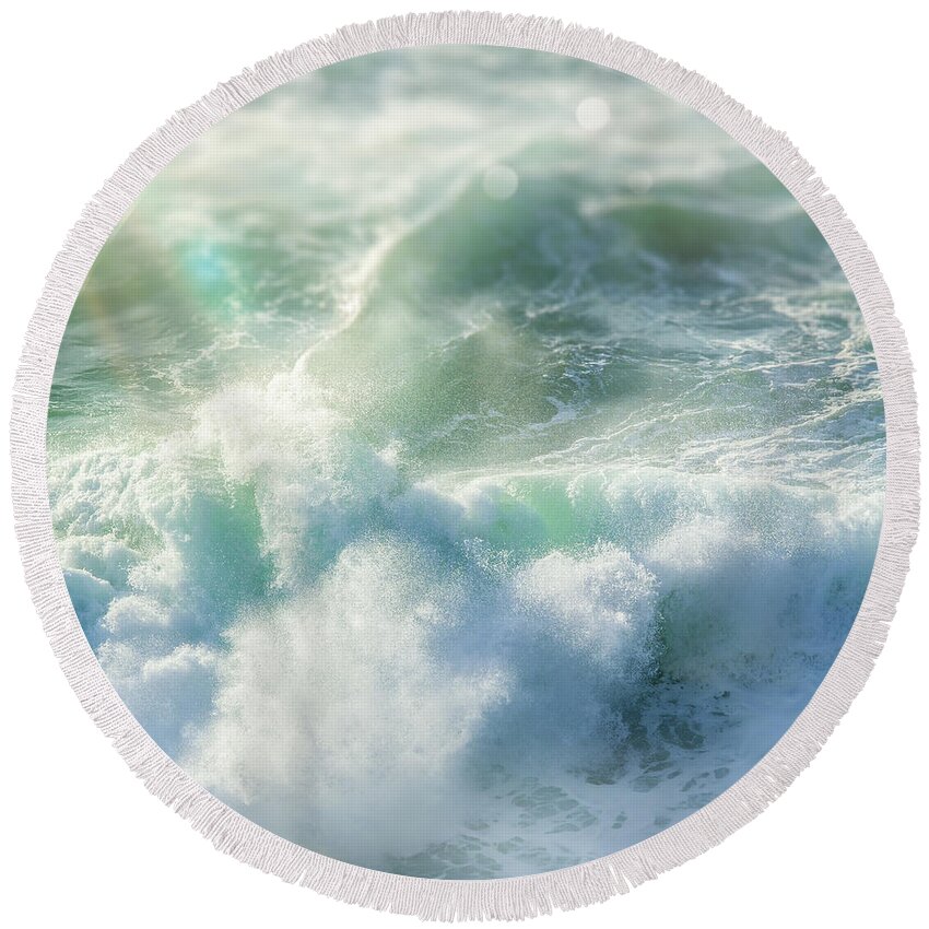 Ocean Round Beach Towel featuring the photograph Aqua Surge by Amy Weiss