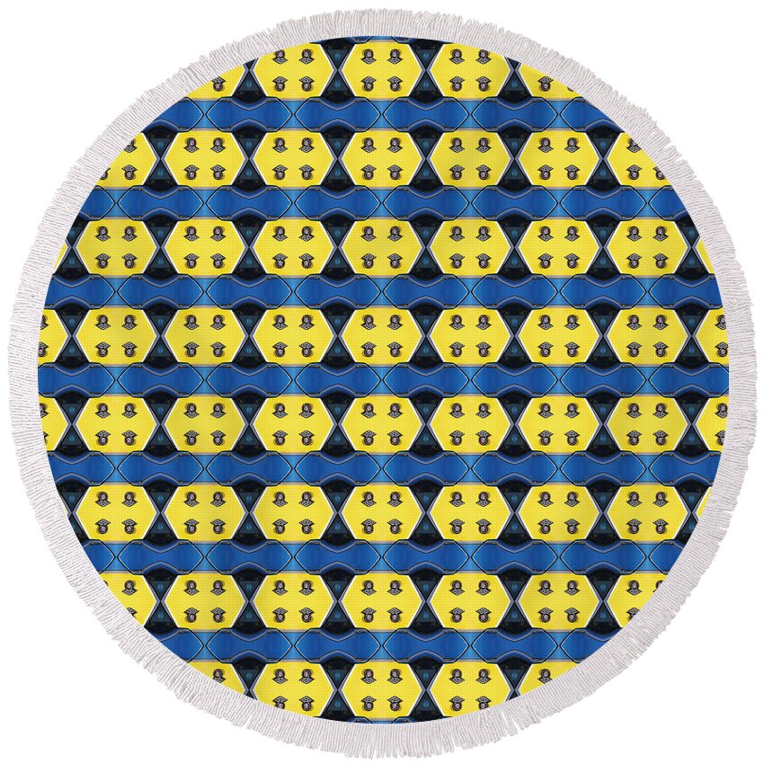 Arabesque Round Beach Towel featuring the photograph Arabesque Buick Wag Blue Yellow by Marc Nader