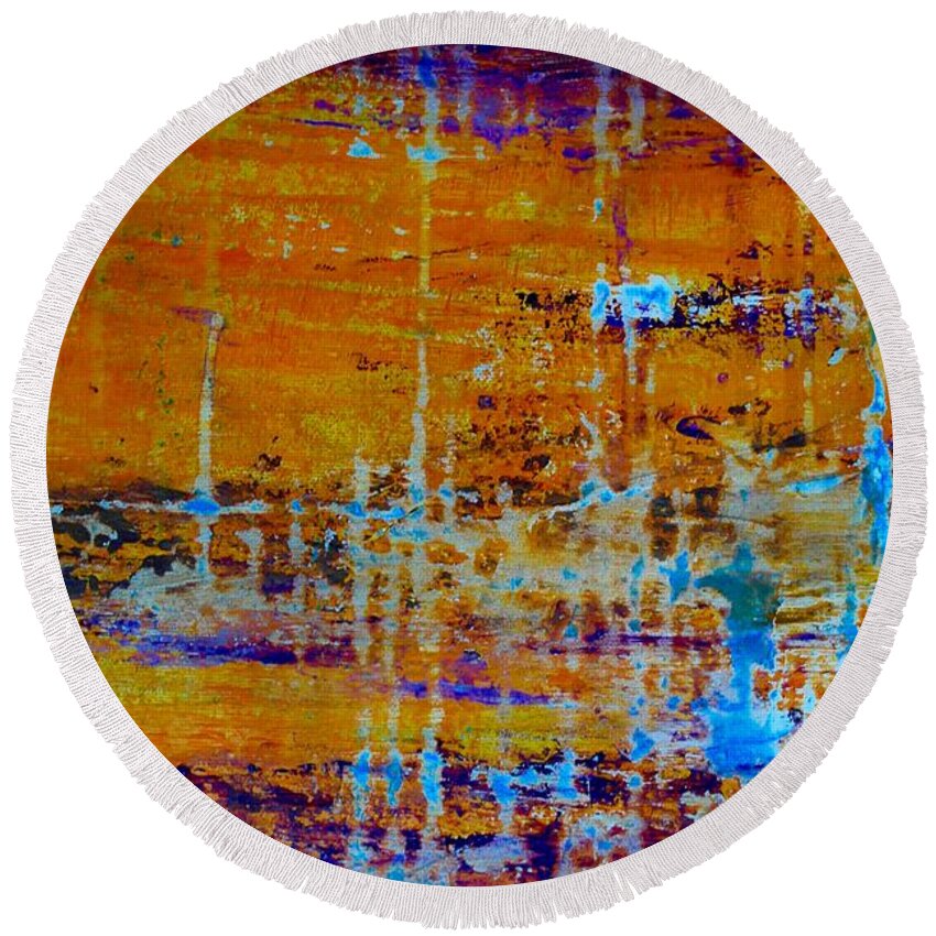 Abstract Round Beach Towel featuring the painting Arabian Dreams by Catalina Walker