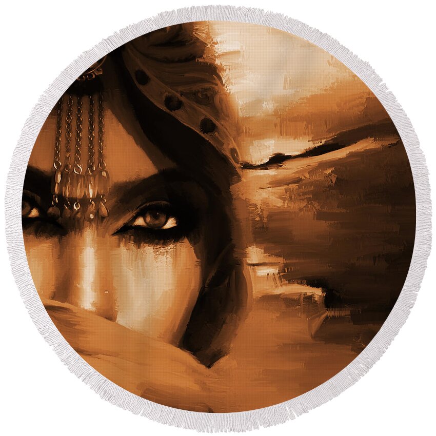 Female Round Beach Towel featuring the painting Arabian Eyes by Gull G