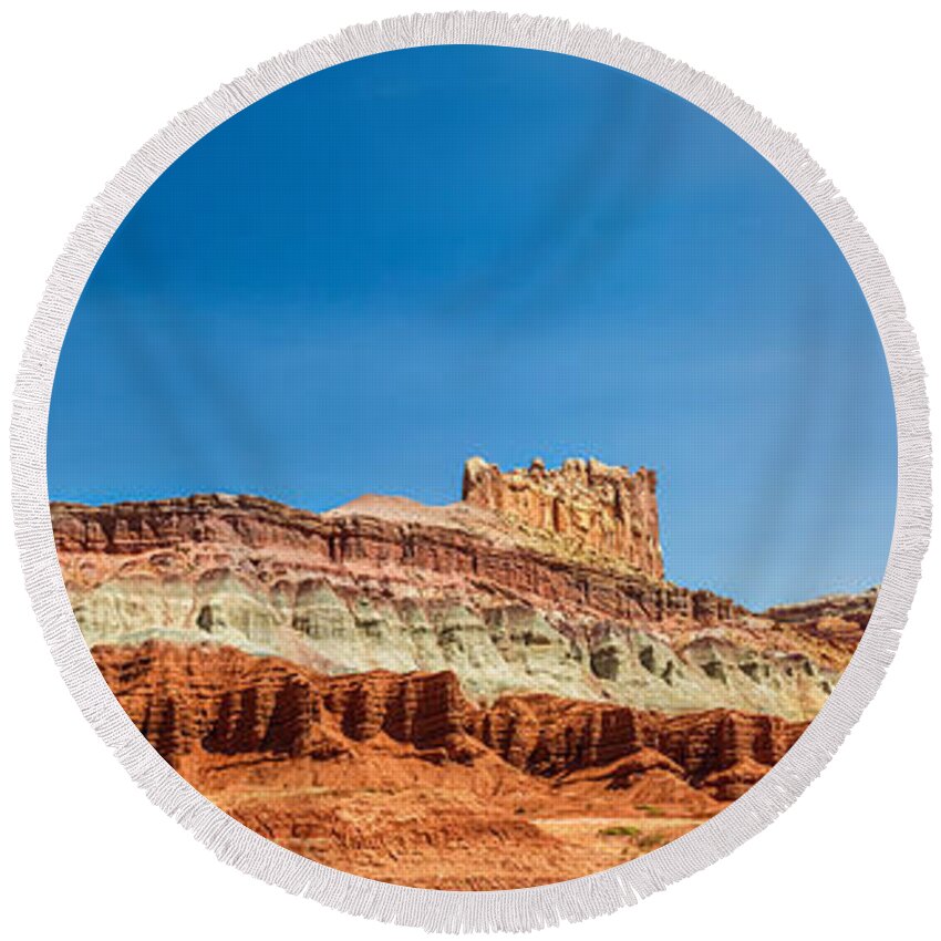 Panorama Round Beach Towel featuring the photograph Arches Castle Panorama by James BO Insogna