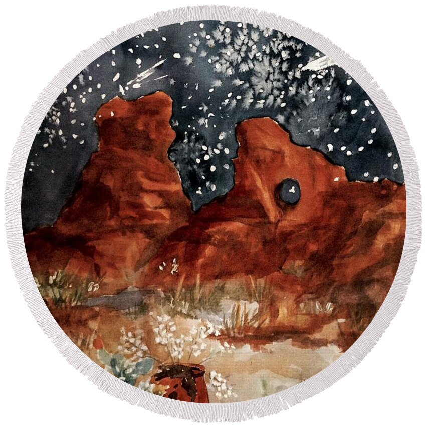 Arches National Park Round Beach Towel featuring the painting Arches - Dark of Night by Ellen Levinson