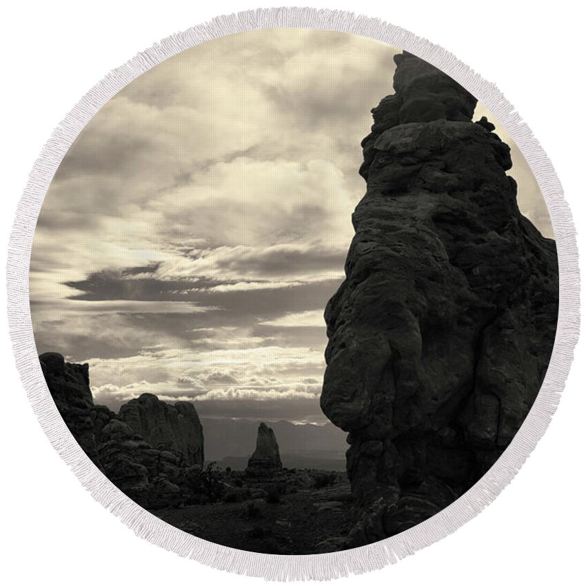 Arches Round Beach Towel featuring the photograph Arches NP IX Toned by David Gordon