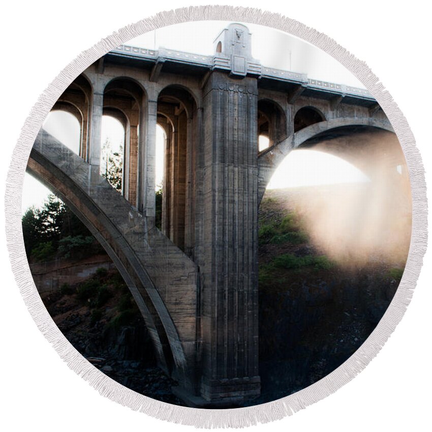 Spokane Round Beach Towel featuring the photograph Arches by Troy Stapek
