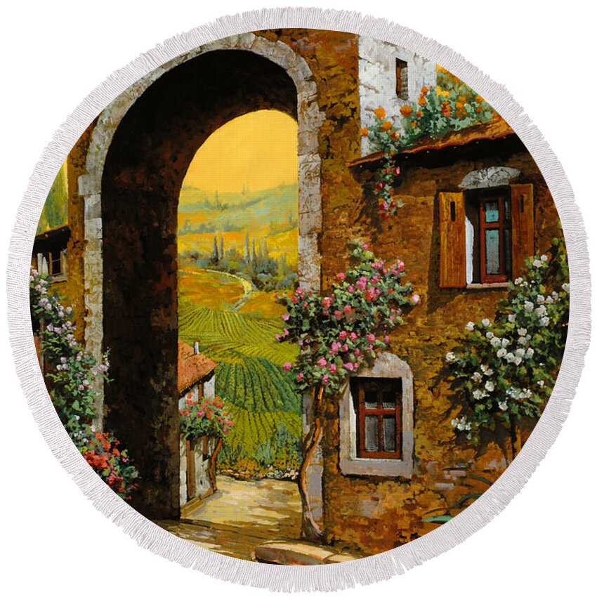 Arch Round Beach Towel featuring the painting Arco Di Paese by Guido Borelli