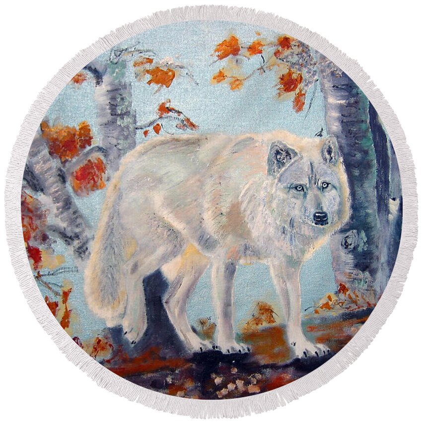 Wolf Round Beach Towel featuring the painting Arctic Wolf by Richard Le Page