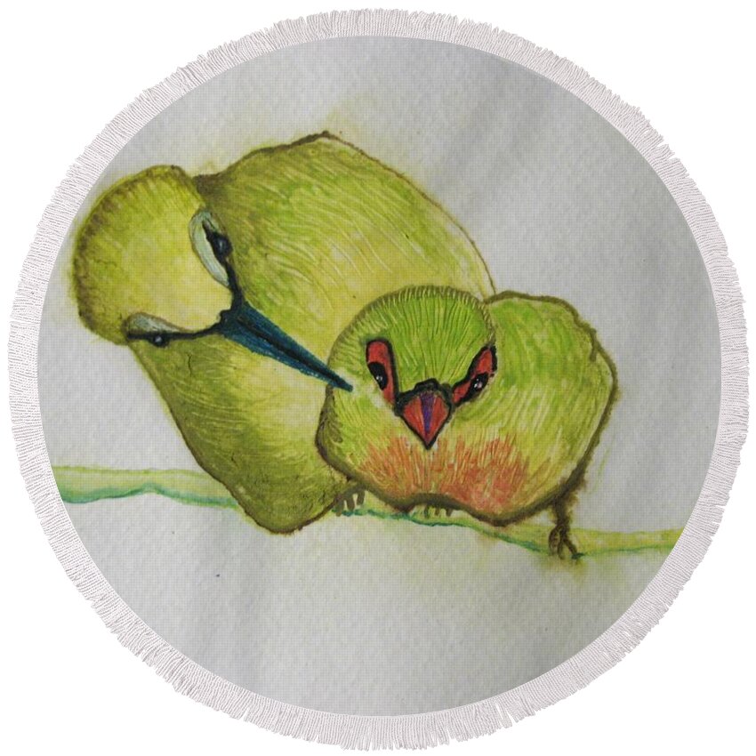 Birds Round Beach Towel featuring the painting Are you Alright by Patricia Arroyo