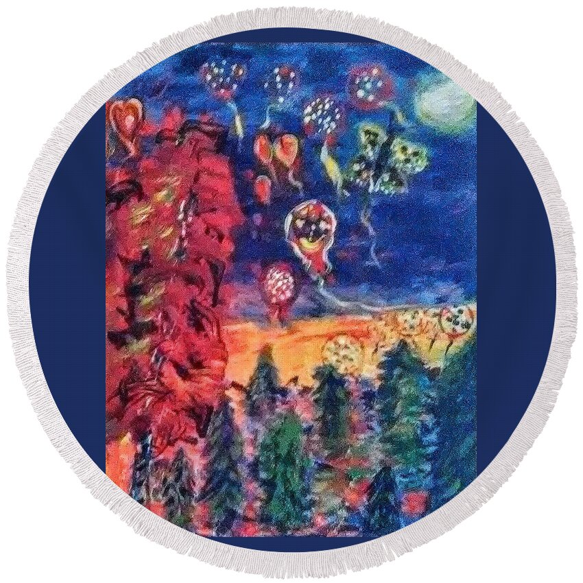 Balloons Round Beach Towel featuring the painting Arising Dawn by Suzanne Berthier