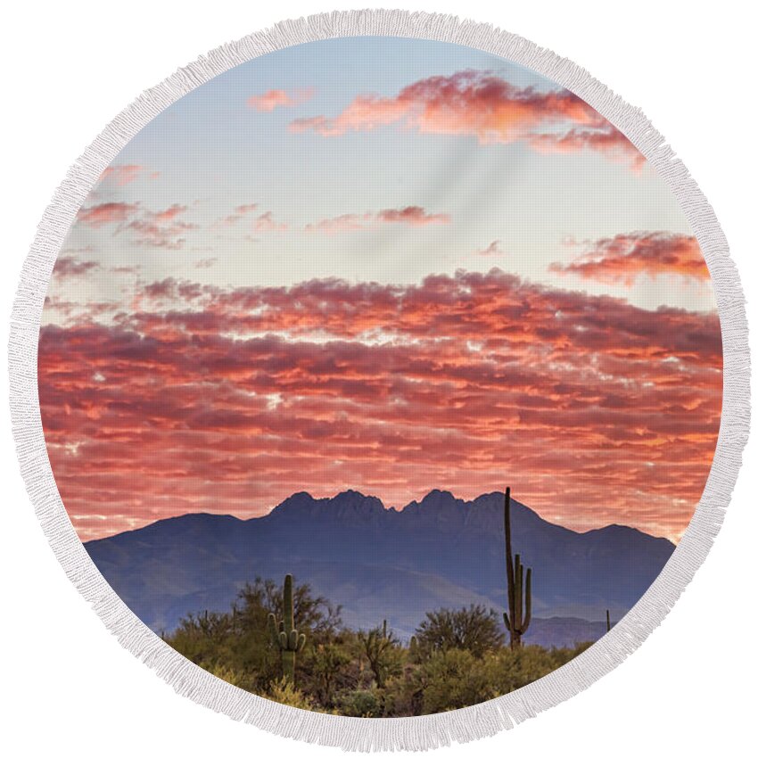 Desert Round Beach Towel featuring the photograph Arizona Four Peaks Mountain Colorful View by James BO Insogna