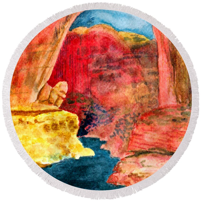 Red Rocks Round Beach Towel featuring the painting Arizona Rainbow by Eric Samuelson