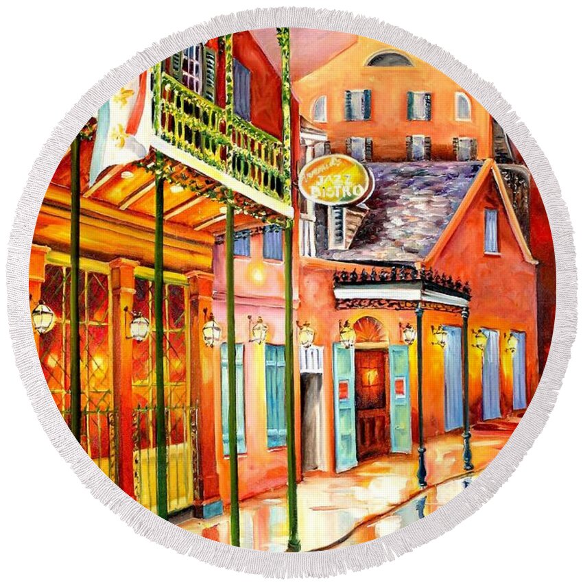 New Orleans Round Beach Towel featuring the painting Arnaud's New Orleans Bistro by Diane Millsap