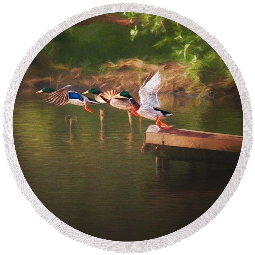 Duck Round Beach Towel featuring the photograph Around the river by Jaroslav Buna