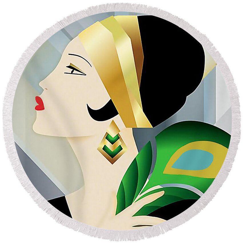 Art Deco Round Beach Towel featuring the digital art Roaring 20s Flapper by Chuck Staley