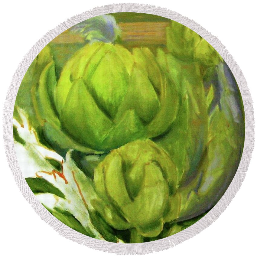 Farming Round Beach Towel featuring the painting Artichoke unfinished by Maria Hunt
