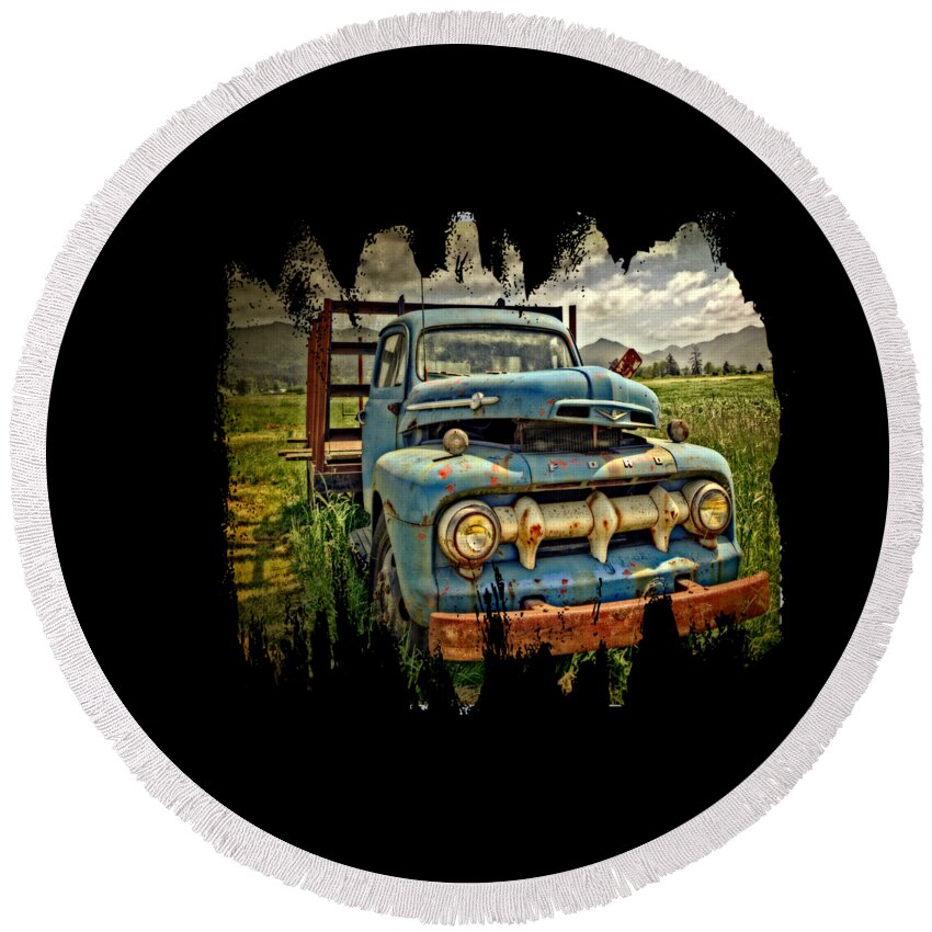 Cool Round Beach Towel featuring the photograph The Blue Classic Ford Truck by Thom Zehrfeld