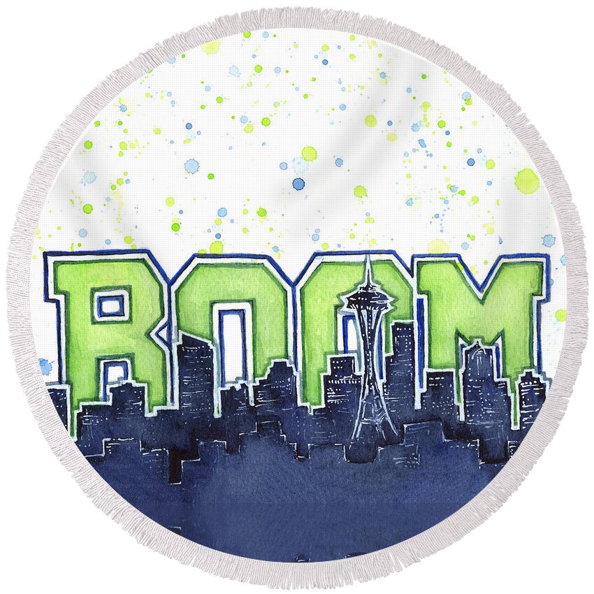 Seattle Round Beach Towel featuring the painting Seattle 12th Man Legion of Boom Painting by Olga Shvartsur
