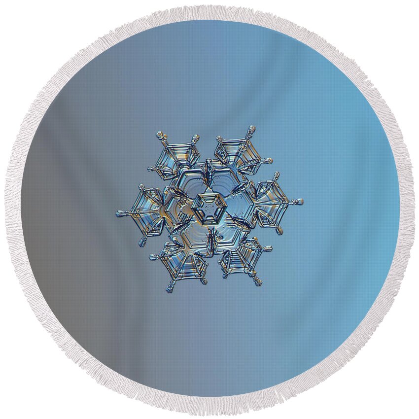 Snowflake Round Beach Towel featuring the photograph Snowflake photo - Flying castle by Alexey Kljatov