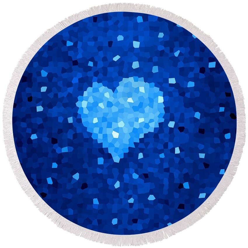 Heart Round Beach Towel featuring the digital art Winter Blue Crystal Heart by Boriana Giormova