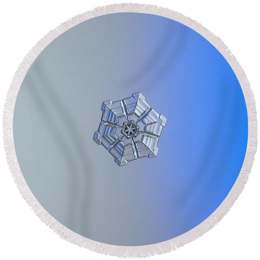 Snowflake Round Beach Towel featuring the photograph Snowflake photo - Winter fortress by Alexey Kljatov