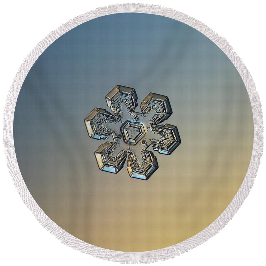Snowflake Round Beach Towel featuring the photograph Snowflake photo - Massive gold by Alexey Kljatov