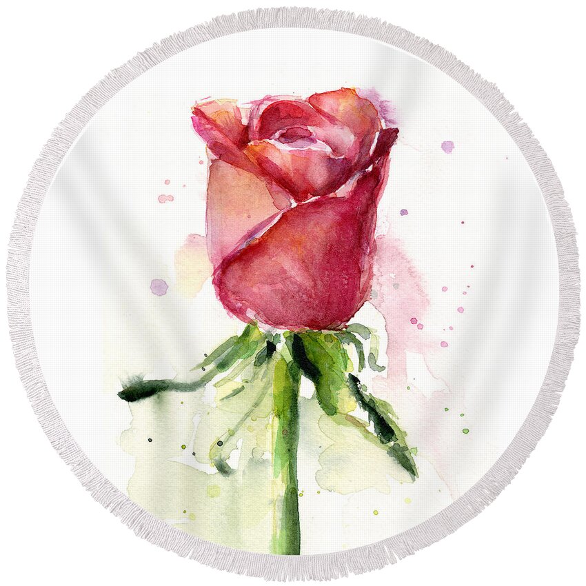Rose Round Beach Towel featuring the painting Rose Watercolor by Olga Shvartsur