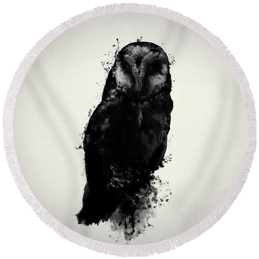 Owl Round Beach Towel featuring the mixed media The Owl by Nicklas Gustafsson