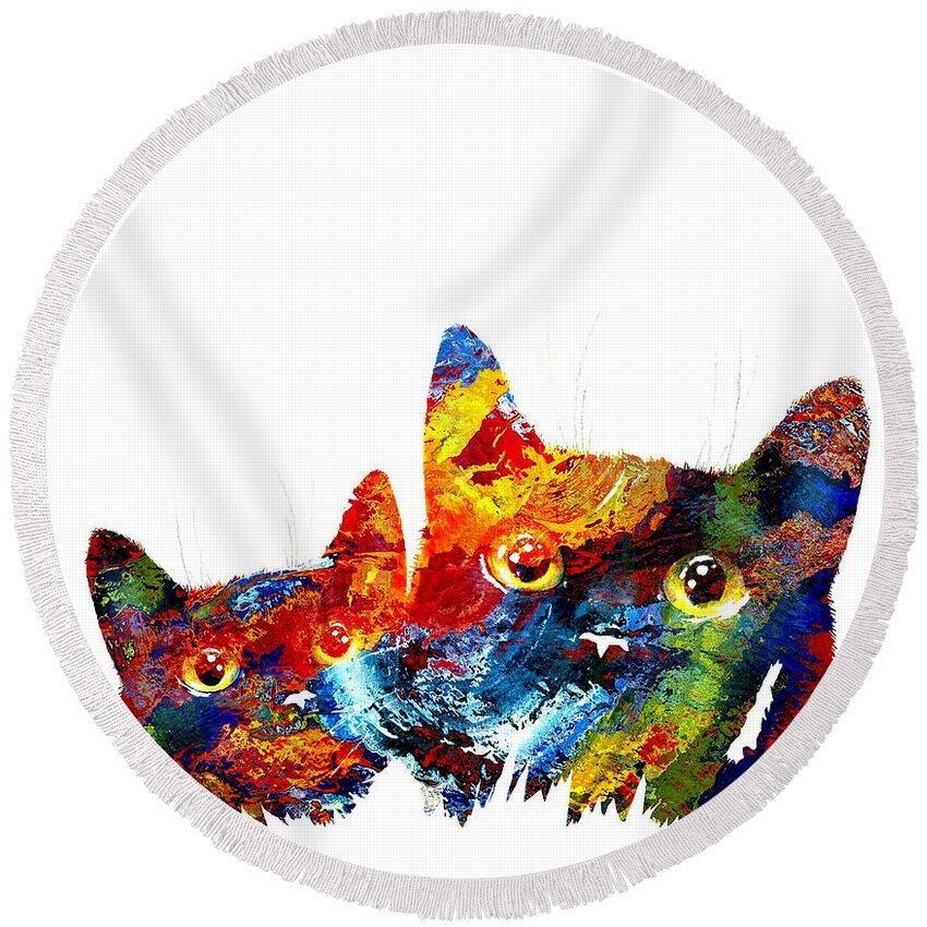 Cat Round Beach Towel featuring the painting Cat 608 by Lucie Dumas