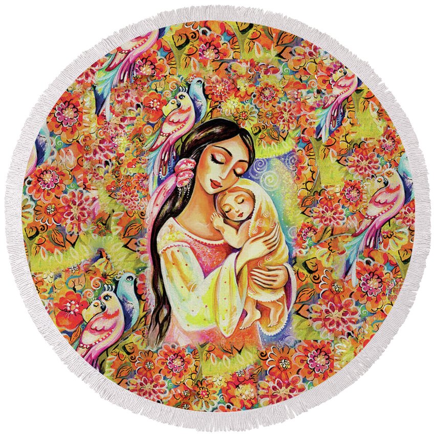 Mother And Child Round Beach Towel featuring the painting Little Angel Dreaming by Eva Campbell