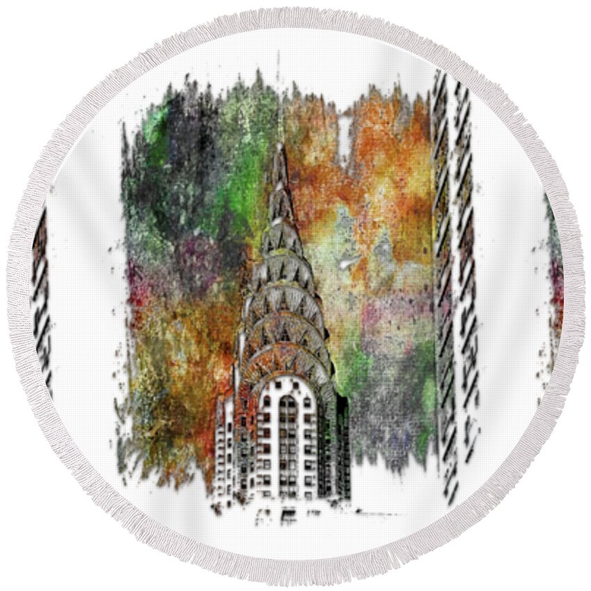 Muted Round Beach Towel featuring the photograph Chrysler Spire Muted Rainbow 3 Dimensional by DiDesigns Graphics