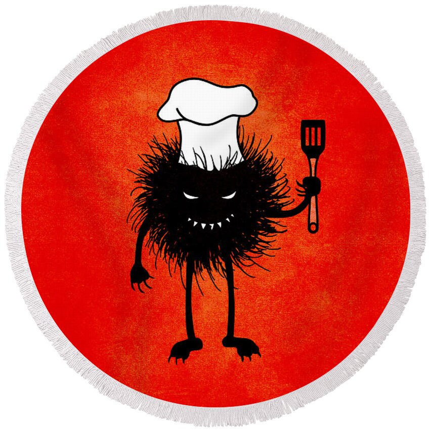 Chef Round Beach Towel featuring the digital art Evil Bug Chef Loves To Cook by Boriana Giormova