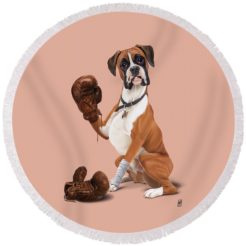 Illustration Round Beach Towel featuring the digital art The Boxer Colour by Rob Snow