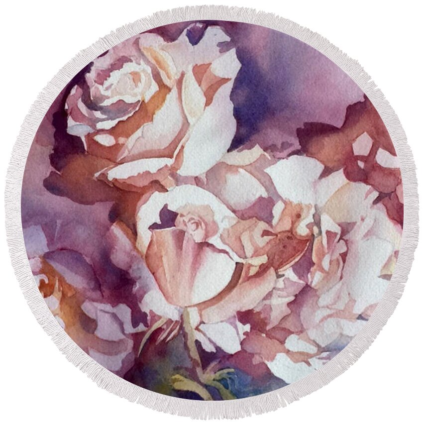 Flower Round Beach Towel featuring the painting Roses by Francoise Chauray