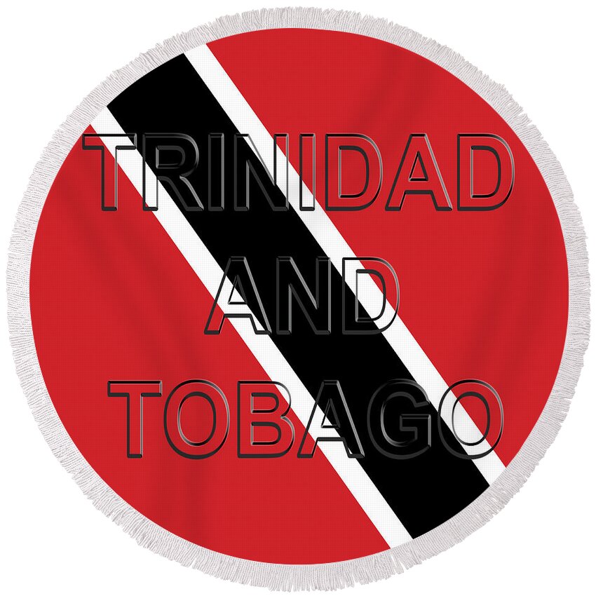 Trinidad Round Beach Towel featuring the digital art Flag of Trinidad and Tobago Word by Roy Pedersen
