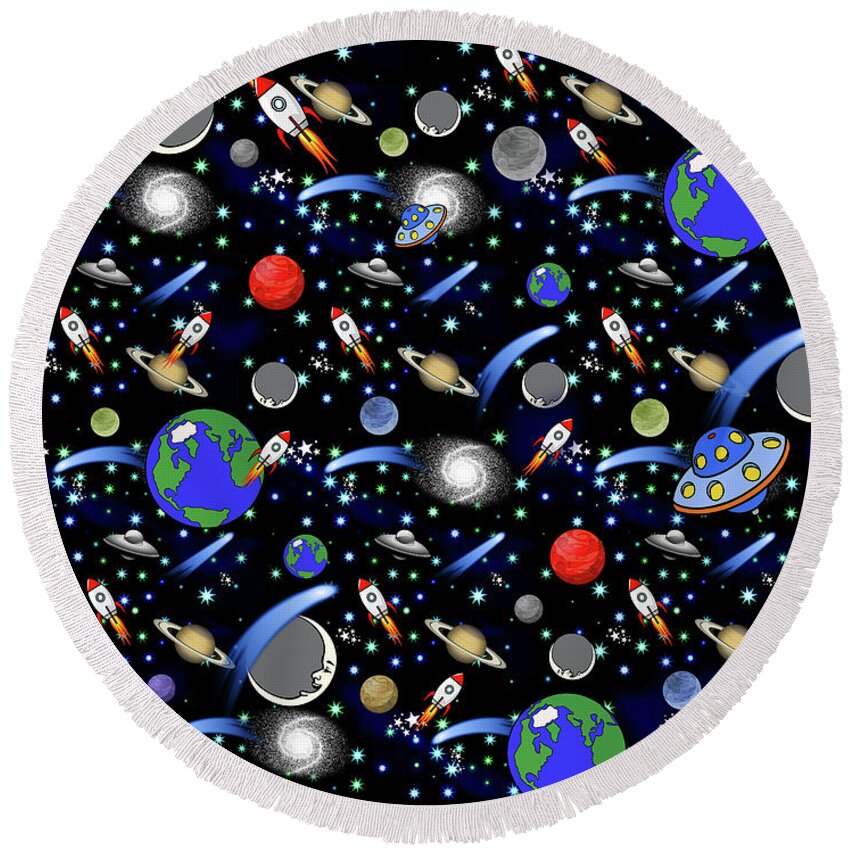 Stars Round Beach Towel featuring the mixed media Galaxy Universe by Gravityx9 Designs