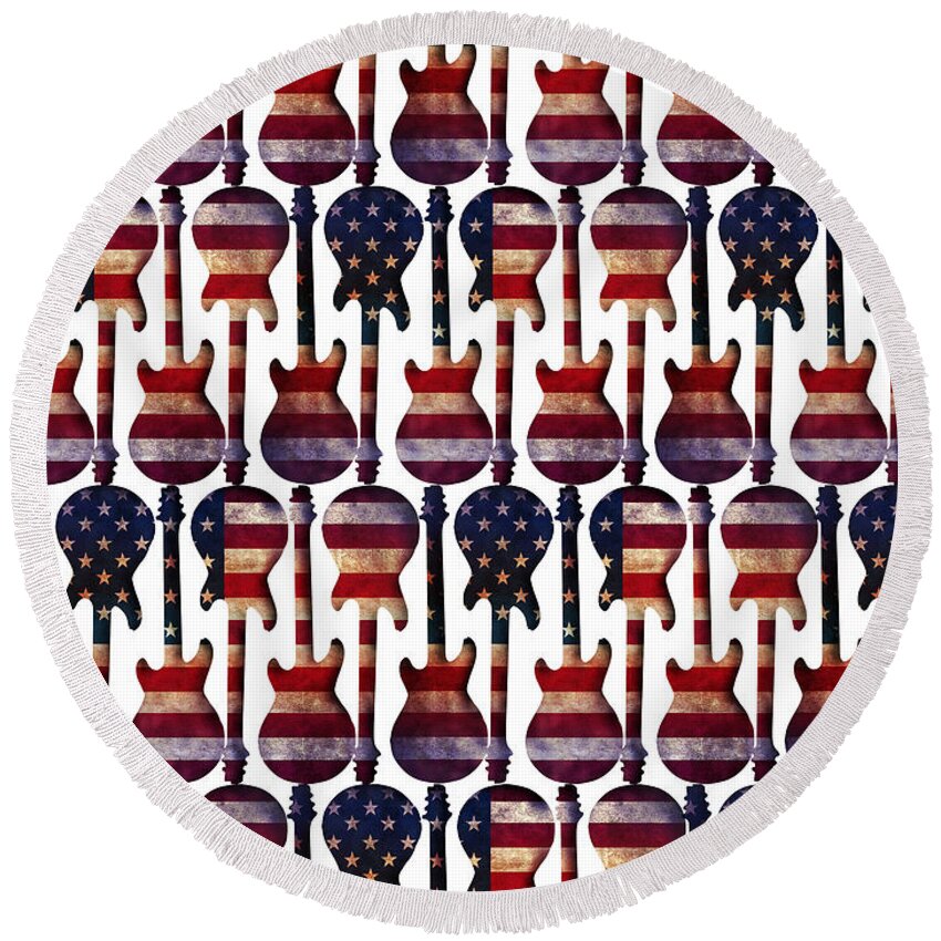 Guitar Round Beach Towel featuring the digital art American Flag Guitar Art by Gravityx9 Designs
