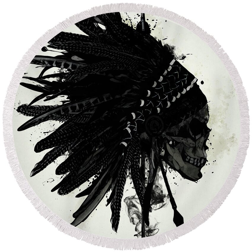 Indian Round Beach Towel featuring the digital art Warbonnet Skull by Nicklas Gustafsson
