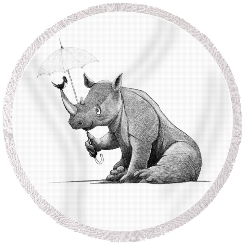 Umbrella Rhinoceros Round Beach Towel featuring the digital art Choose Kindness by Michael Ciccotello