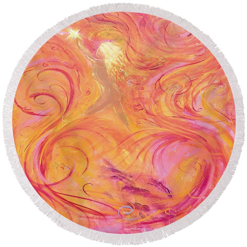 Lightworker Round Beach Towel featuring the painting Lightbearer's Gift by Lily Nava-Nicholson