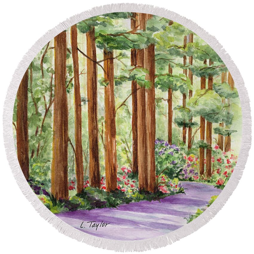 Forest Round Beach Towel featuring the painting Standing Tall by Lori Taylor