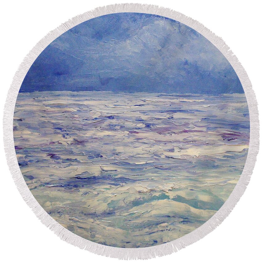 Seascape Round Beach Towel featuring the painting Moonlight Offshore by Angeles M Pomata