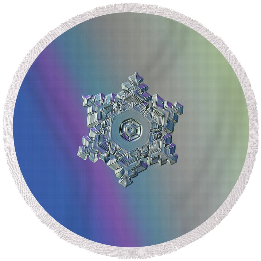 Snowflake Round Beach Towel featuring the photograph Real snowflake - 05-Feb-2018 - 9 alt by Alexey Kljatov