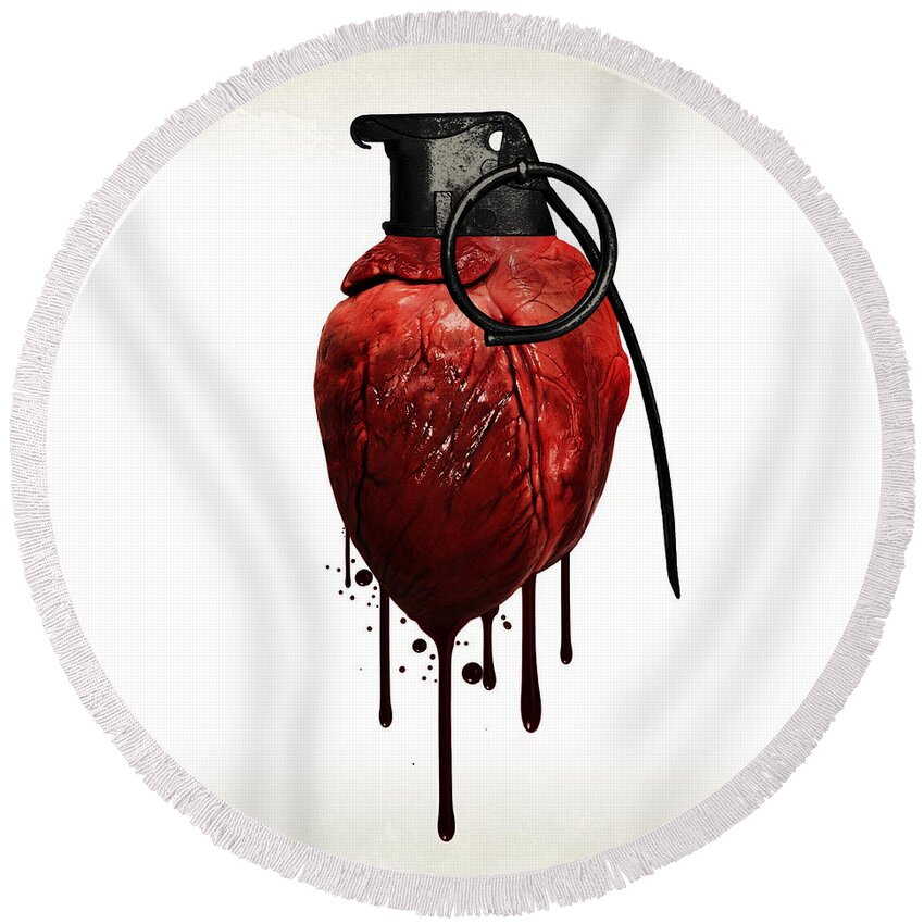Heart Round Beach Towel featuring the mixed media Heart Grenade by Nicklas Gustafsson