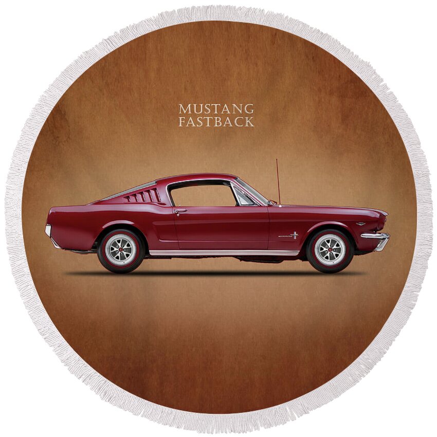 Ford Mustang Fastback 1965 Round Beach Towel featuring the photograph Ford Mustang Fastback 1965 by Mark Rogan
