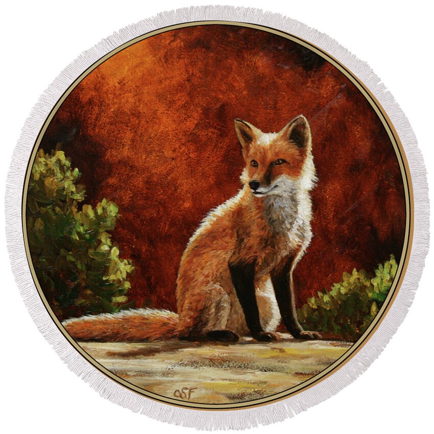 Dog Round Beach Towel featuring the painting Sun Fox by Crista Forest