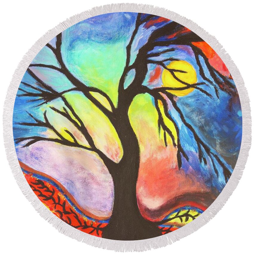 Tree Round Beach Towel featuring the painting As Above, So Below by Neslihan Ergul Colley