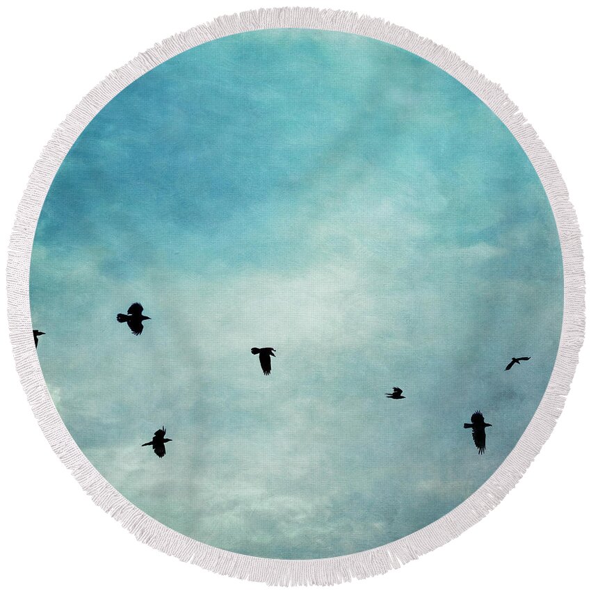 Clouds Round Beach Towel featuring the photograph As the ravens fly by Priska Wettstein